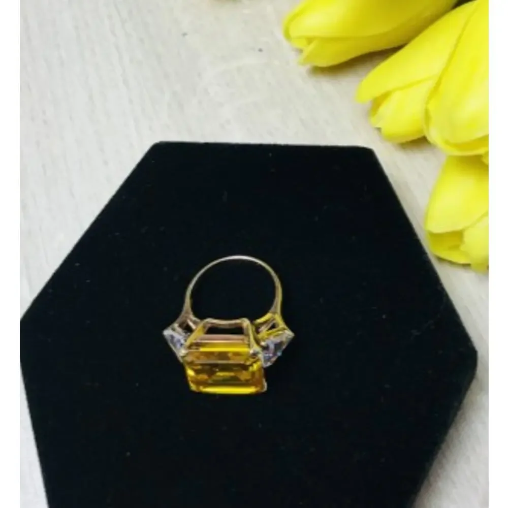 925 Sterling Silver Gold Plated Yellow & White CZ Ring Size 9